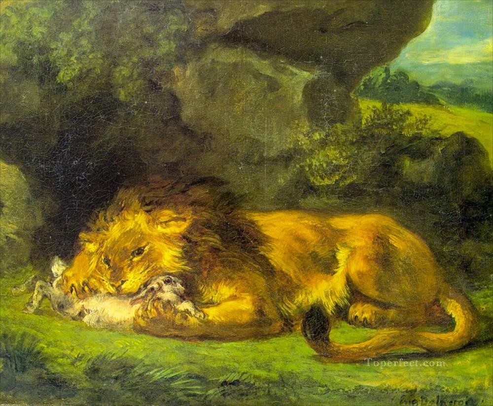 Lion avec un lapin Louvre Peintures à l'huile